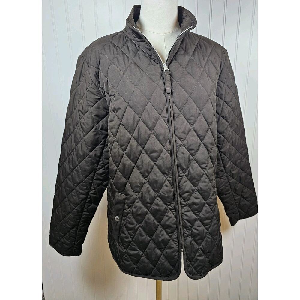 Lands' End Dark Brown Quilted Zip Up Coat Women's Size Large Petite